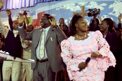 Kenyan opposition leader Raila Odinga of the Orange Democratic Movement (ODM) and Apostolic Bishop Margaret Wanjiru in September 2010.