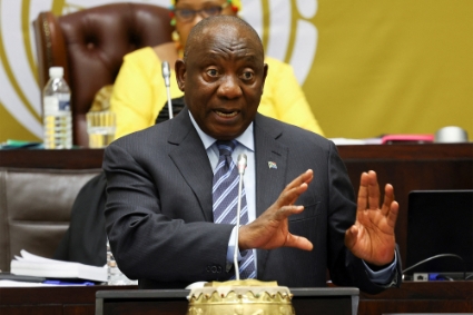 South African President Cyril Ramaphosa responds to questions in parliament surrounding cash allegedly kept on his private farm, in Cape Town, South Africa, September 29, 2022.