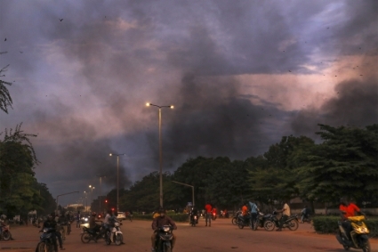 Smoke around the French embassy in Burkina Faso on 1 October.