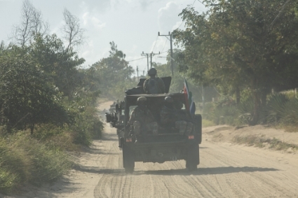 A military convoy of South Africa National Defence Forces (SANDF), part of the SAMIM, in the Maringanha district in Pemba on 5 August 2021.