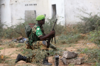 An AMISOM soldier in Somalia, 2019.