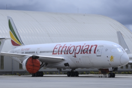 An Ethiopean Airlines Boeing 787-8 Dreamliner.