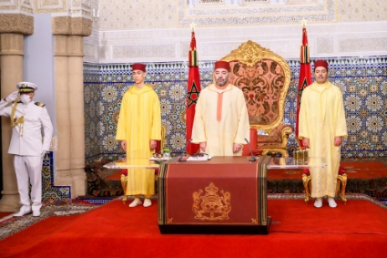 Crown prince Moulay Hassan with his father, Moroccan King Mohammed VI, and his uncle Prince Moulay Rachid (right).