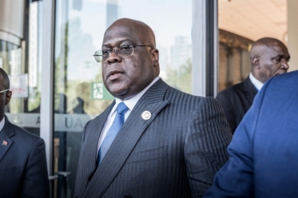 The DRC president Félix Tshisekedi leaving the AU Peace and Security Council session held in Addis Ababa on 17 February 2023.