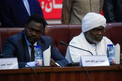 Head of the Sudan Liberation Movement-MM, Mini Minnawi (left), and head of the Justice and Equality Movement, Gibril Ibrahim.