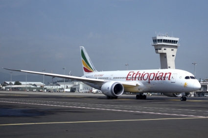 An Ethiopian Airlines plane at Addis Ababa airport.