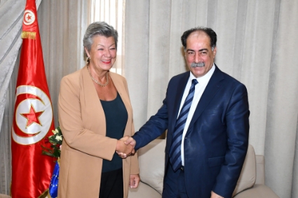 EU Commissioner for Home Affairs Ylva Johansson with Tunisian Interior Minister Kamel Feki, Tunis, Tunisia, 27 April 2023.