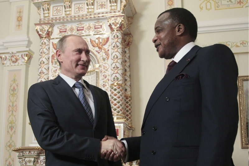 Valdimir Putin and Congo-B President Denis Sassou Nguesso during a meeting in Russia.
