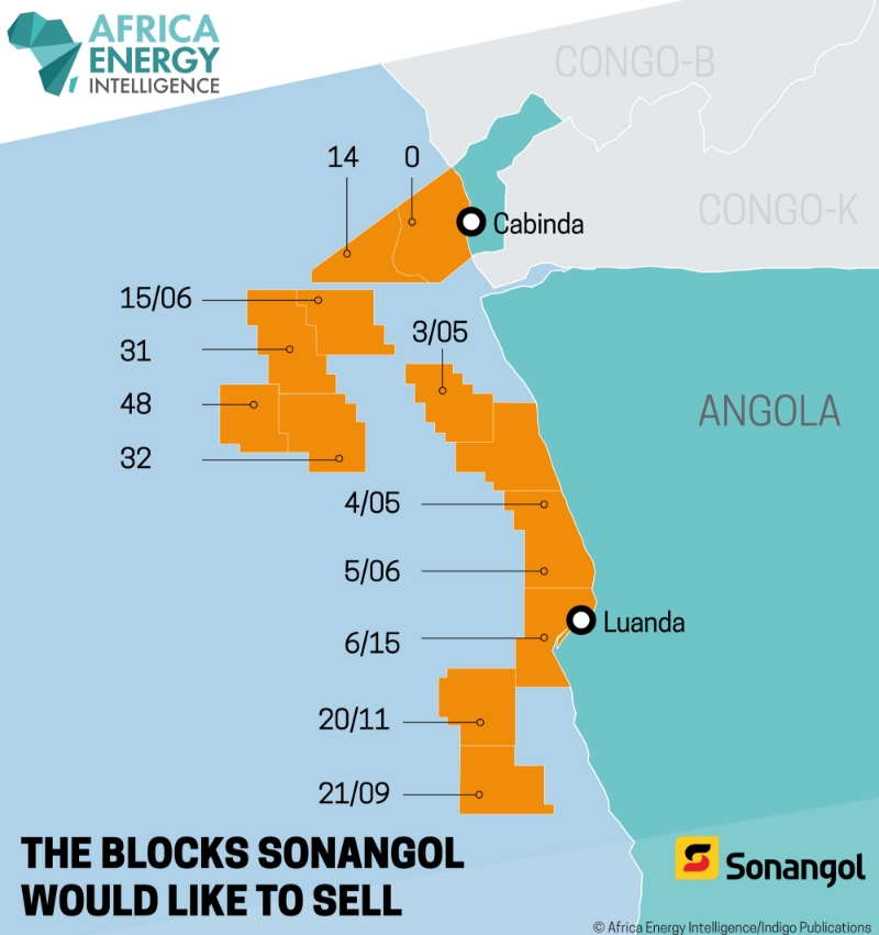The blocks Sonangol would like to sell