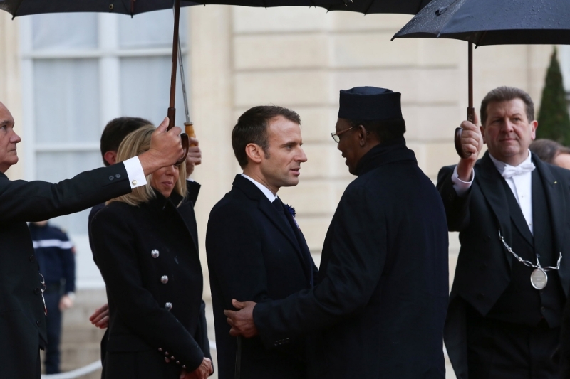 Emmanuel Macron and Idriss Deby.