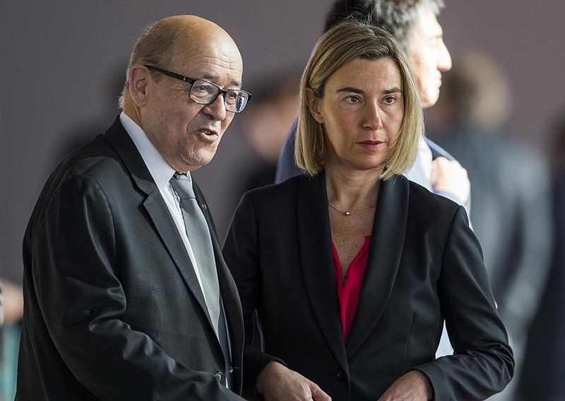 Jean-Yves Le Drian with Federica Mogherini.
