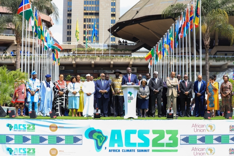 Kenyan President William Ruto holds a press conference with the attendance of participating country leaders within the 1st Africa Climate Summit at the Kenyatta International Convention Center in Nairobi, Kenya, on 6 September 2023.