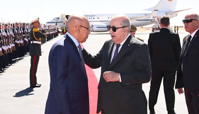 Algerian President Tebboune with Mauritanian President Ghazouani in Tindouf, Algeria, February 2022.