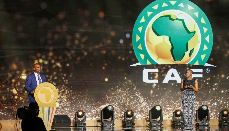 CAF President Patrice Motsepe (L) speaks during the 2022 Confederation of African Football (CAF) Awards on 21 July 2022, in the Moroccan capital Rabat. 