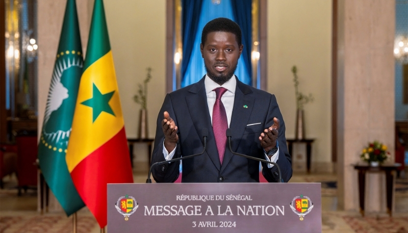 Senegal's new president, Bassirou Diomaye Faye, at the presidential palace in Dakar on 3 April 2024.