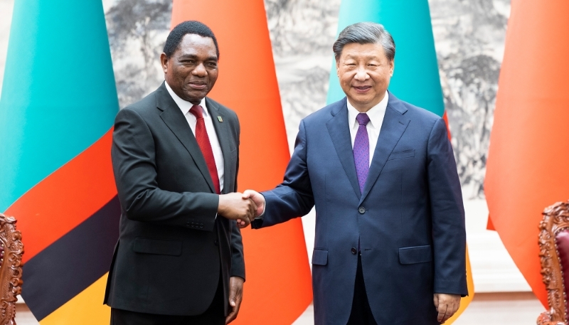 Zambian President Hakainde Hichilema with his Chinese counterpart Xi Jinping during a state visit to China, 15 September 2023.