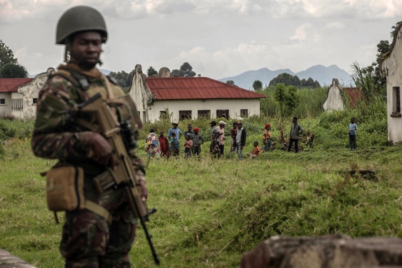 East African Regional Force (EACRF) soldiers guard Rumangabo camp, in eastern Democratic Republic of Congo on 6 January 2023.