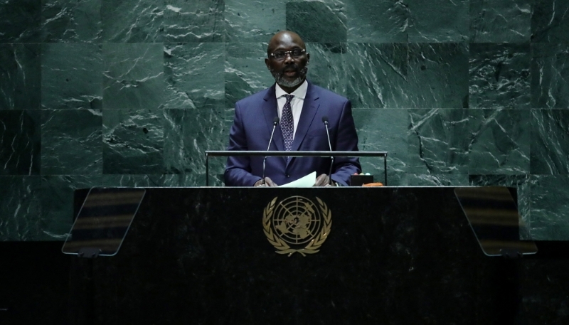 Liberian President George Weah at UN headquarters in New York on 20 September 2023.