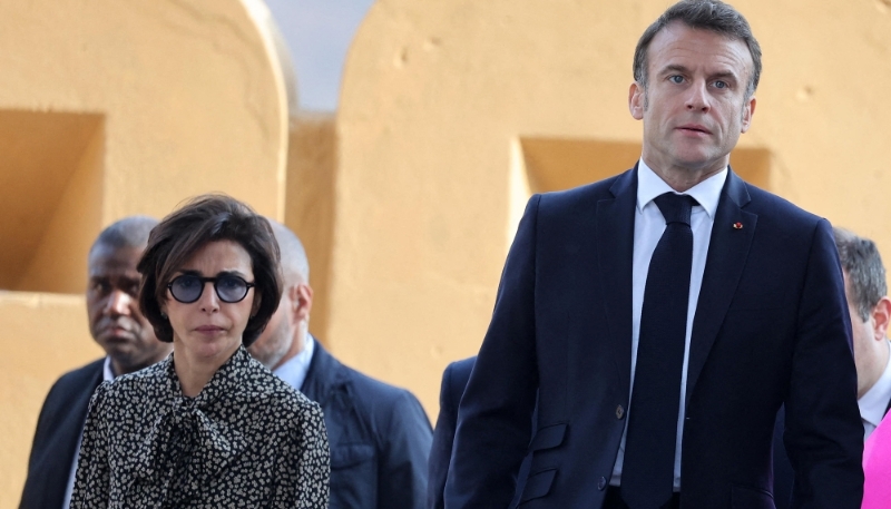 French President Emmanuel Macron (right) and French Minister of Culture Rachida Dati.