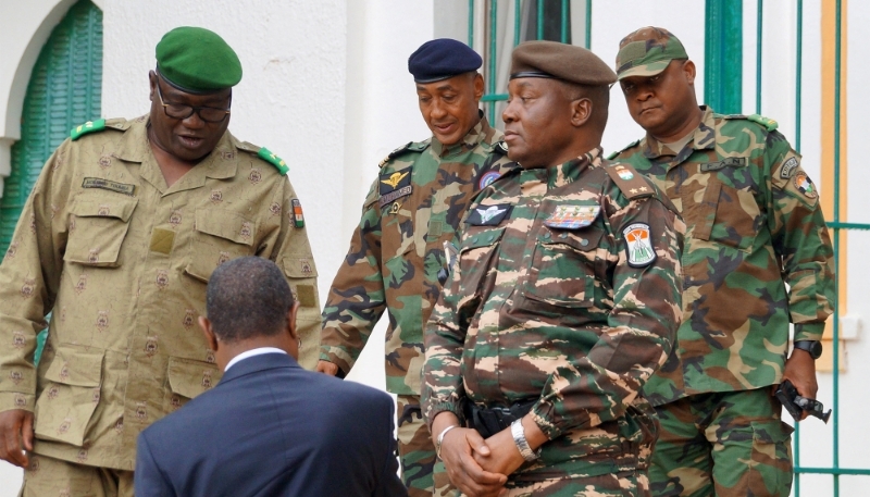 Abdourahmane Tchiani and other army commanders in Niamey, Niger, on 28 July 2023. 