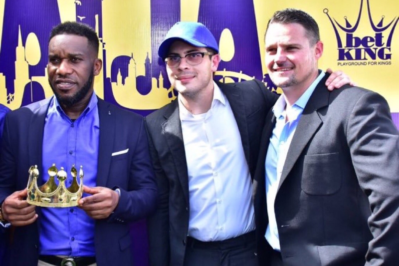 From left to right : Nigeria soccer player Jay-Jay Okocha with BetKing CEO Byron Petzer and Chief Operations Officer Neil Bothma.