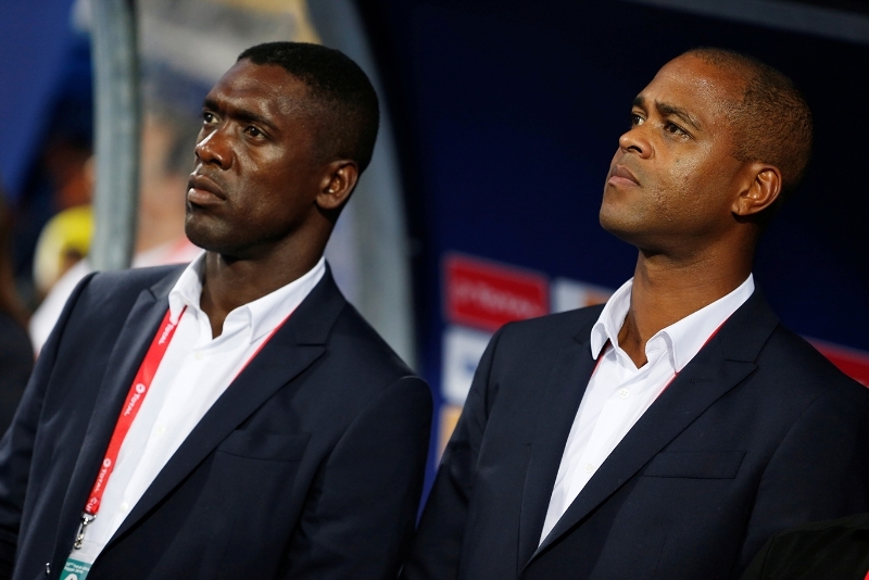 Former Cameroon coach Clarence Seedorf (left) and former assistant coach Patrick Kluivert during the 2019 African Cup of Nations.