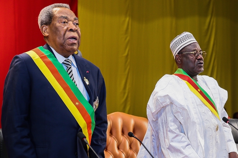 Marcel Niat Njifenji, Speaker of the Senate with Cavaye Yeguie Djibril, President of the National Assembly (left to right), on March 6, 2018 in Yaounde.