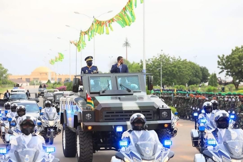 Togolese President Faure Gnassingbé aboard a new Mamba Mk 7 during an Independence Day parade.