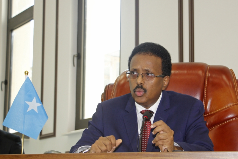 Somali President Mohamed Abdullahi Mohamed, known as Farmajo, addresses Parliament on May 1, 2021.