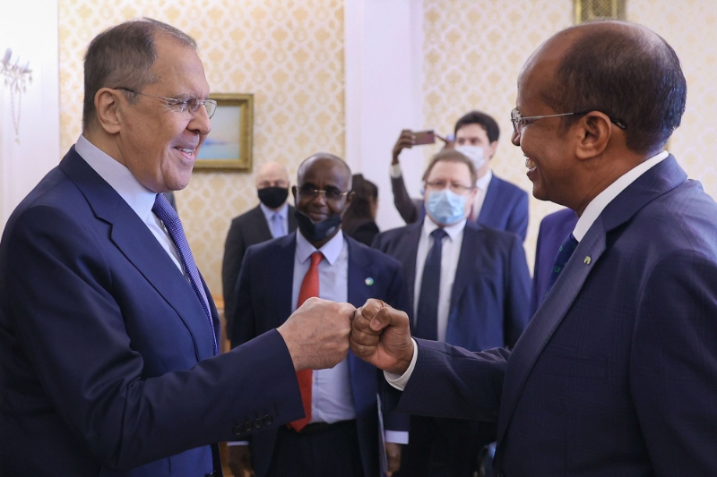Russia's Foreign Minister Sergei Lavrov and Djibouti's Foreign Minister Mahamoud Ali Youssouf.