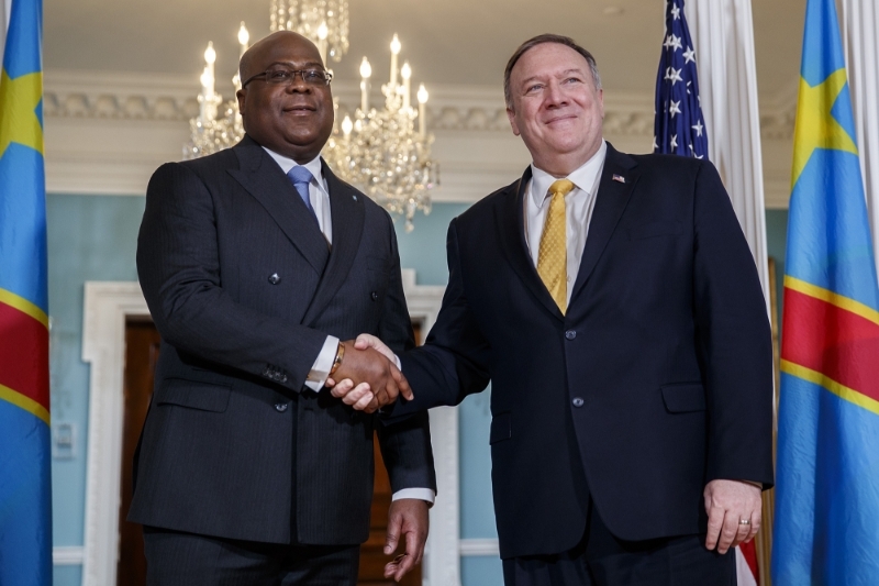 Congolese President Felix Tshisekedi (left) during a meeting with Mike Pompeo, the Trump administration's Secretary of State in Washington, on 3 March 2020.