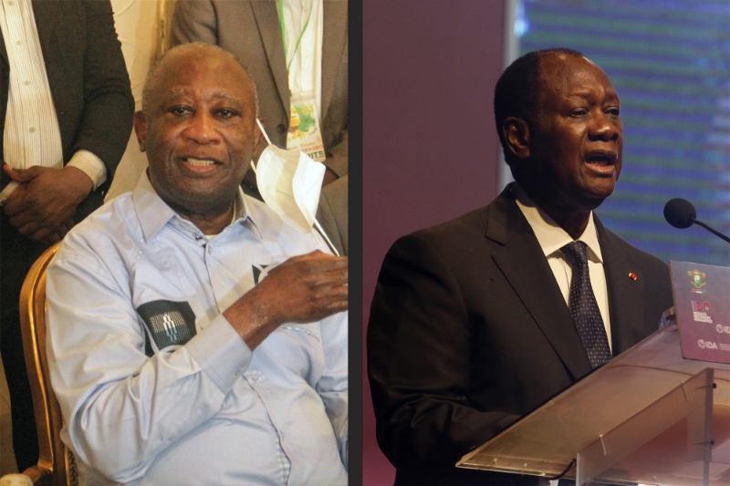 Former Ivorian President Laurent Gbagbo (left) and current head of state Alassane Ouattara (right).