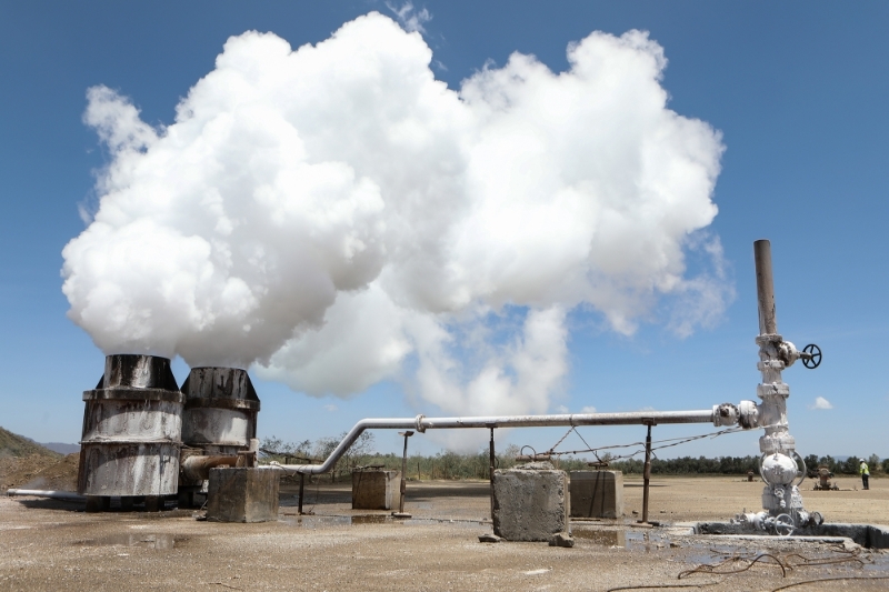 A geothermal production well at the Olkaria geothermal power plant in Naivasha, Kenya on March 15, 2019.