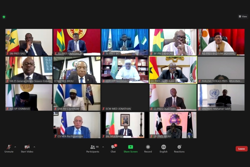 Screenshot of the extraordinary ECOWAS Heads of State and Government meeting on the situation in Guinea, 8 September 2021.