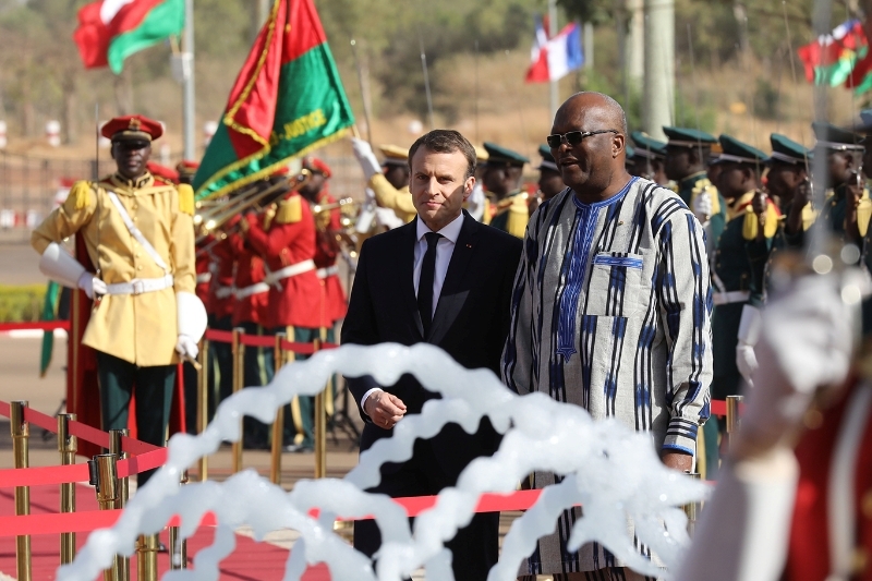 French president Emmanuel Macron with Burkinabe president Roch Marc Christian Kaboré in Ouagadougou in 2017.