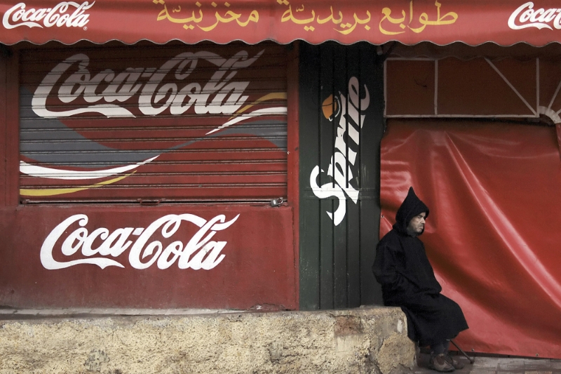 A Coca-Cola advertisement in a kiosk in Fez, Morocco (28 March 2007).