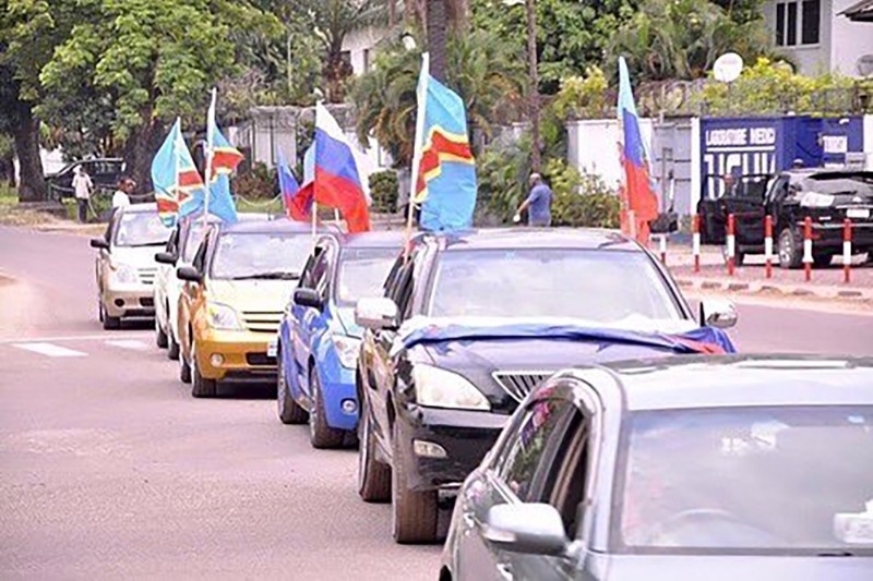 A parade organised on 26 February 2022 in the streets of Kinshasa in support of the Russian military operation in Ukraine.