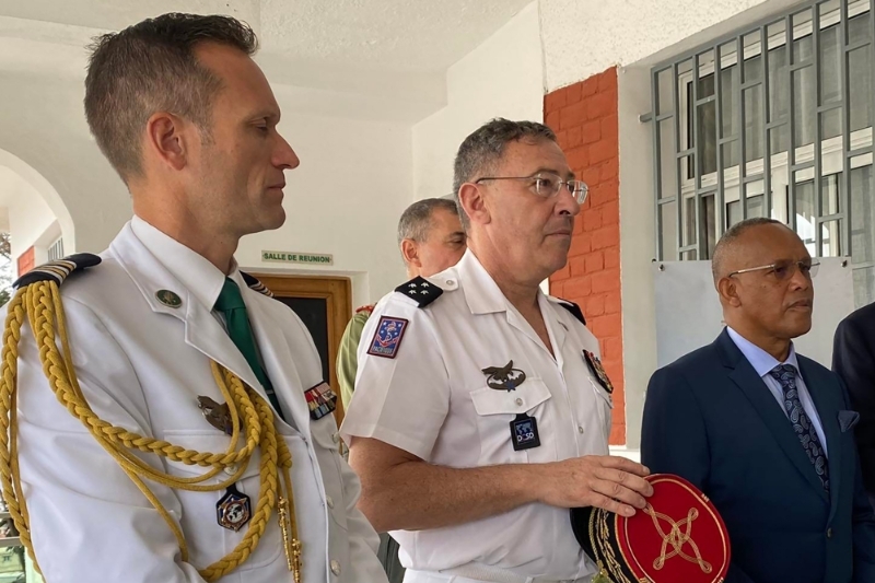 General Thierry Marchand, with lieutenant-colonel Henry-Sébastien Dupety and defense minister general Richard Rakotonirina.