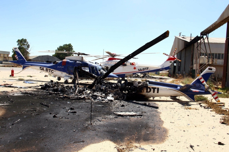 Damaged helicopters at Tripol International Airport in Libya, on July 16, 2014.