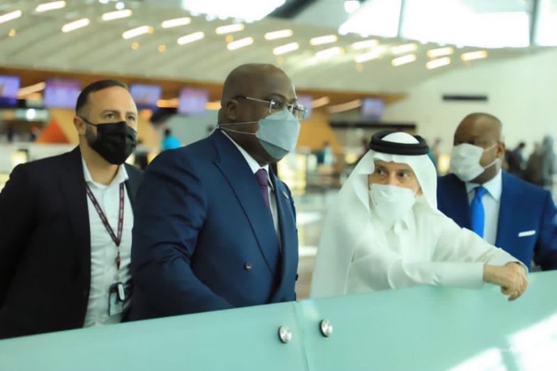 The Congolese President Felix Tshisekedi during a visit to Doha International Airport.