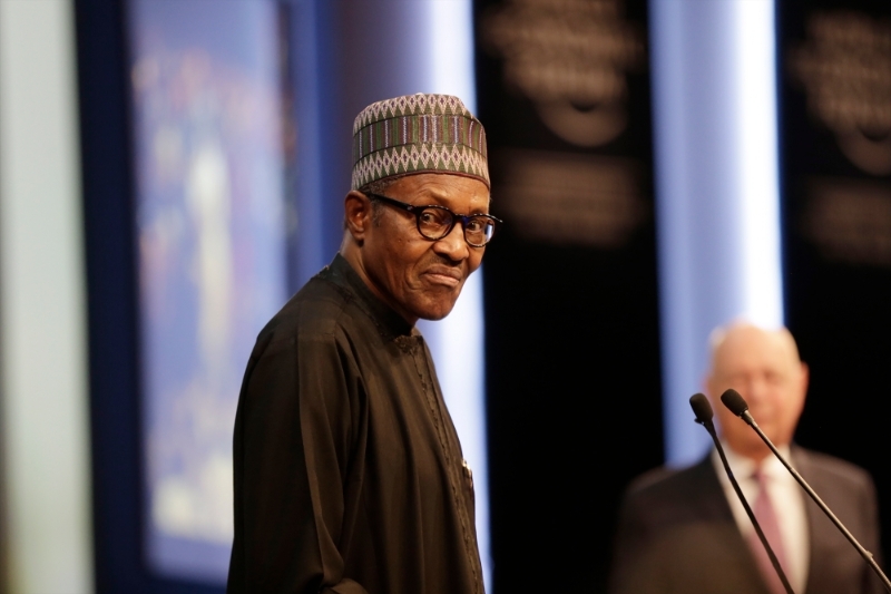 President of Nigeria Muhammadu Buhari at the end of his speech during the opening of the 17th World Economic Forum on the Middle East and North Africa (WEF), in Jordan, 06 April 2019.