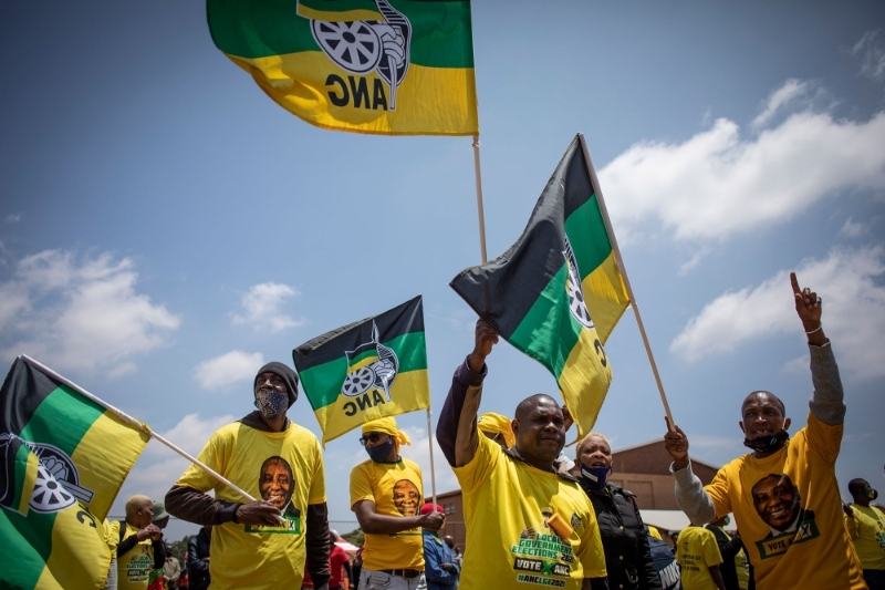 African National Congress (ANC) supporters at an election rally on 29 October 2021.