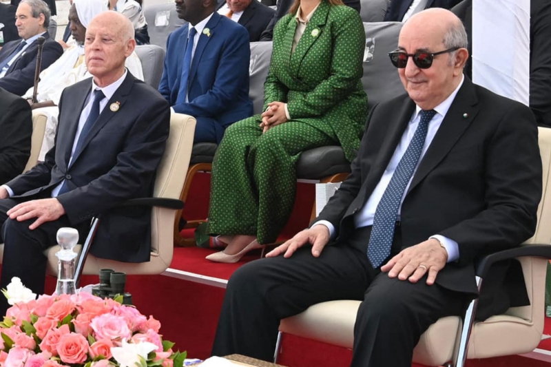 Kais Saied and Algerian president Abdelmadjid Tebboune attend the celebration the anniversary of Algeria's independence on 5 July, 2022.