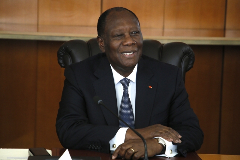 Ivory Coast's President Alassane Ouattara, at the Presidential Palace in Abidjan, Ivory Coast, 21 April 2022.