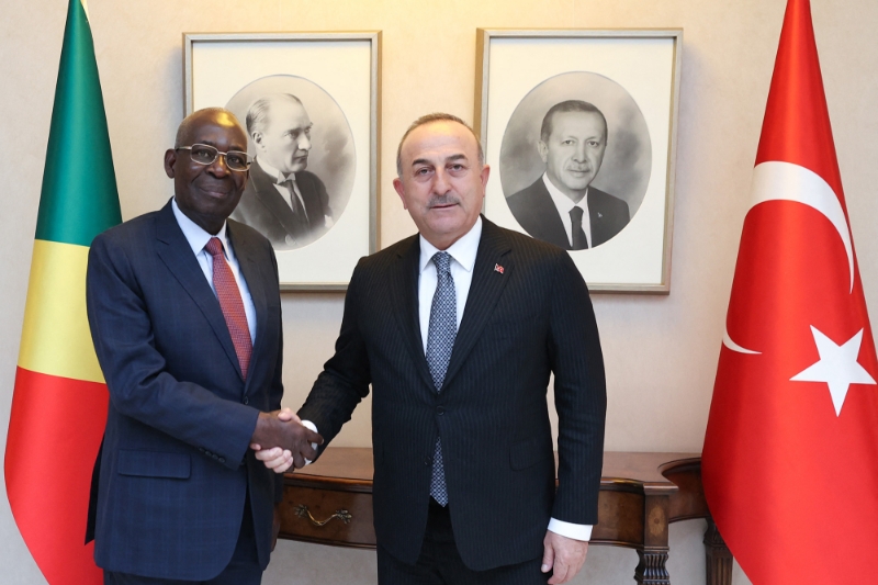 Turkish Foreign Minister Mevlut Cavusoglu meets Florent Ntsiba, Congolese Minister of State and Director of the Presidential Cabinet, on 15 February 2023 in Ankara, Turkiye.