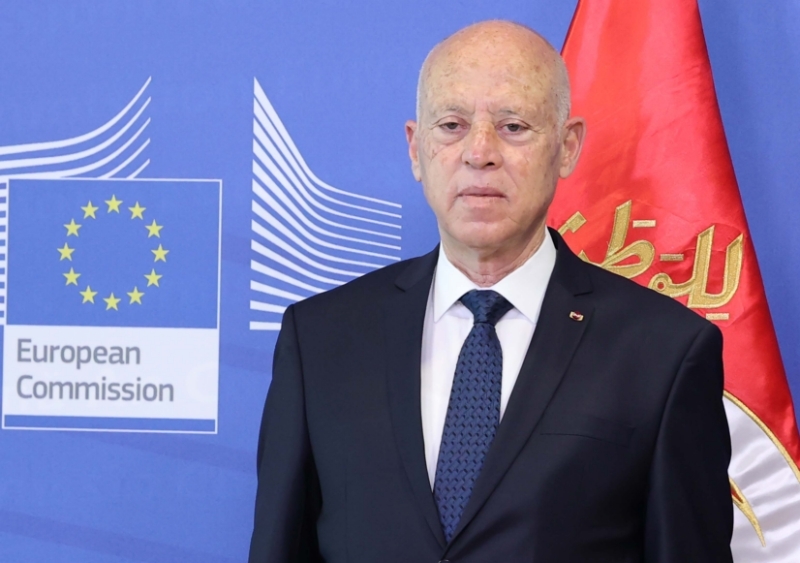 Tunisian President Kais Saied at the headquarters of the European Commission in 2021.