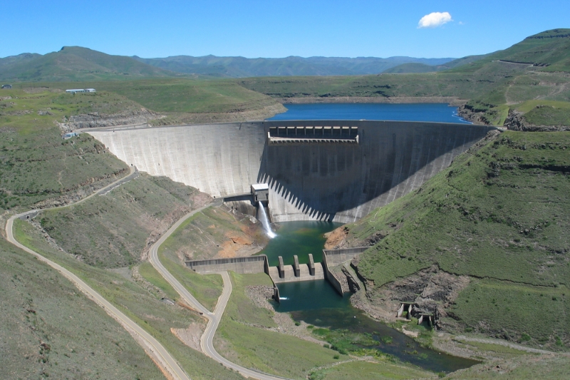 Katse dam, in Lesotho, completed in 1996 under Phase 1 of the Lesotho Highlands Water Project.