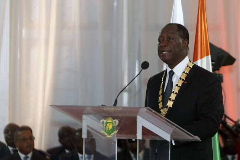 President Alassane Ouattara speaks during his inauguration ceremony on 3 November 2015.