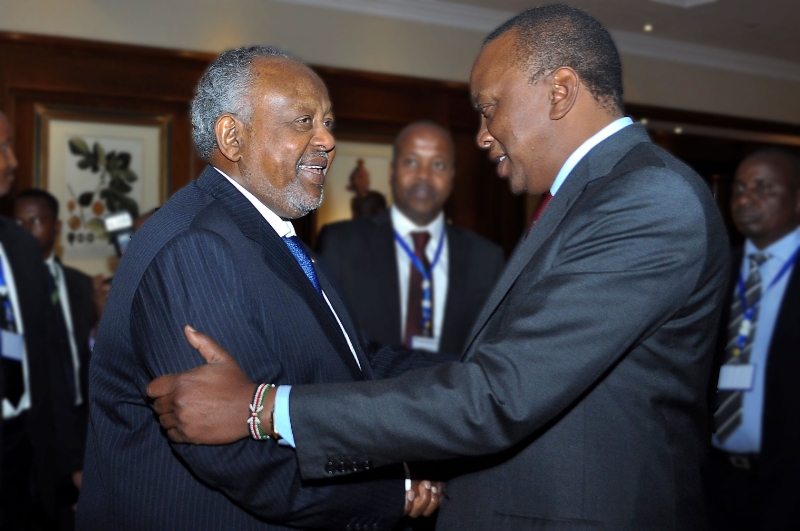 The President of Djibouti Ismail Omar Guelleh and Kenyan President Uhuru Kenyatta.