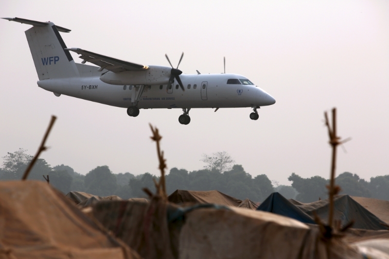 AA World Food Programme plane over Bangui in 2016.